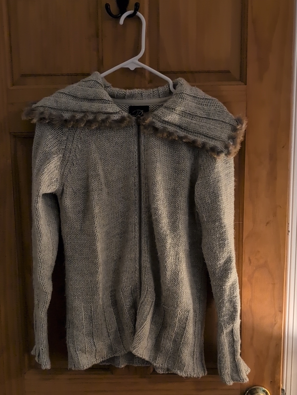 By blue willis denmark Knit Zip-Front Women's Sweater with Faux-Fur Trim